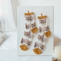 Шкарпетки MavkaSocks прозорі с котиками жовті 1 пара (5193-3)